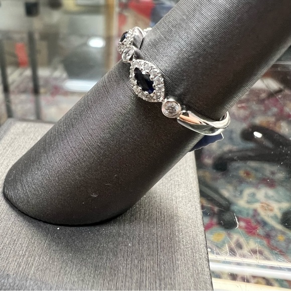 14k White Gold Diamond & Sapphire Band Ring - Picture 7 of 8